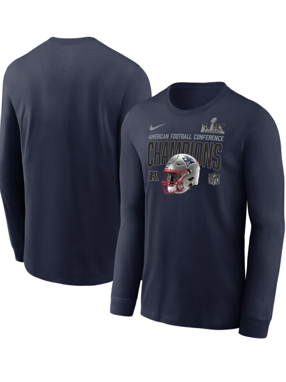 Nike Navy New England Patriots 2025 AFC Champions Glory Shield T-Shirt XL new LS